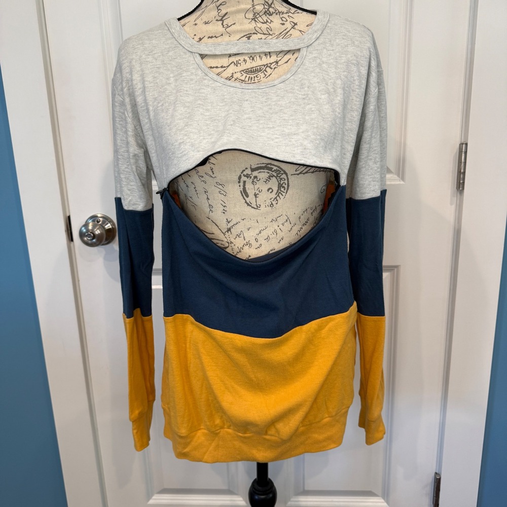 Nursing Sweatshirt Colorblock Long Sleeve Breastfeeding Top Size Small - Picture 2 of 7